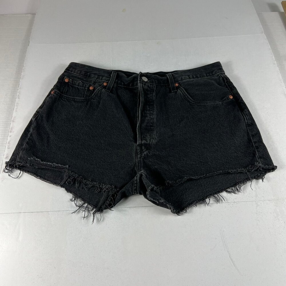 Levi's Jean Short Women 34 501 High Rise Black Cut Off Cotton Denim Jorts Tag 34